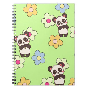 Süßer Panda & Blumen Kawaii Muster Notizblock