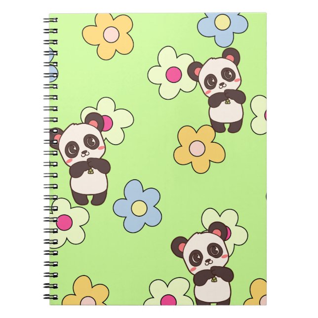 Süßer Panda & Blumen Kawaii Muster Notizblock (Vorderseite)