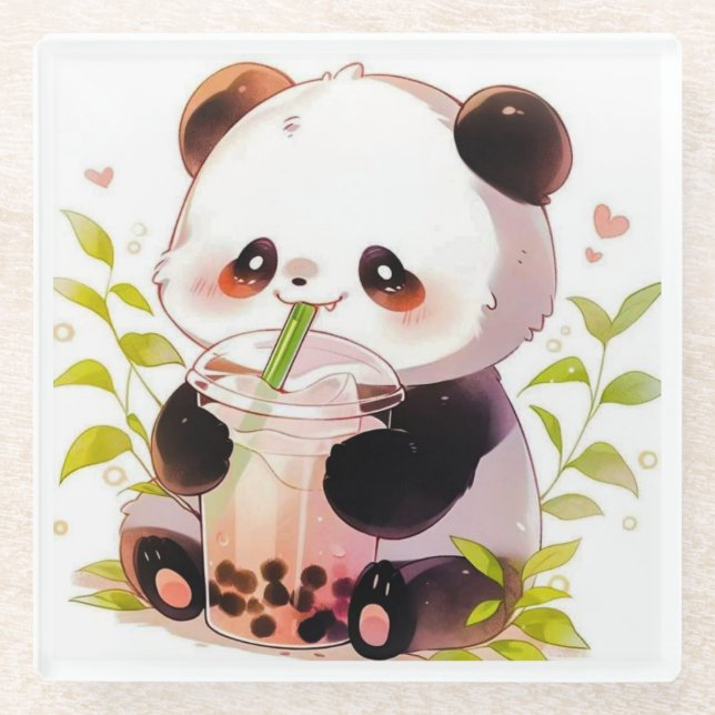 Süßer Panda Bubble Tea Untersetzer | Kawaii Boba P (Vorderseite)