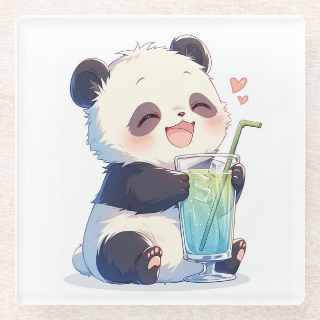 Süßer Panda Bubble Tea Untersetzer | Kawaii Boba P (Vorderseite)