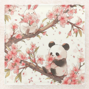 Süßer Panda & Bunny Kirschblüten Untersetzer   Kaw
