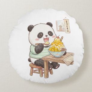 Süßer Panda, der taiwanesisches Mango-Shaved-Ice i Rundes Kissen