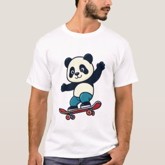Süßer Panda fährt Skateboard Cartoon-Tier-Maskottc T-Shirt