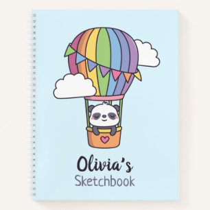 Süßer Panda in einem Regenbogen-Heißluftballon Ski Notizbuch