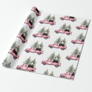 Süßer Panda in rosa Oldtimer-LKW Geschenkpapier