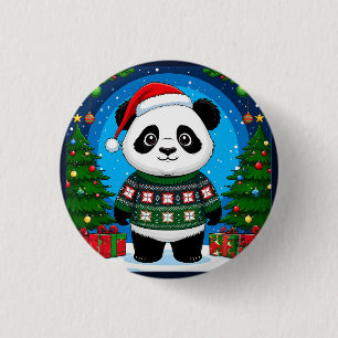 Süßer Panda in Weihnachtspullover trägt Santa-Hut Button