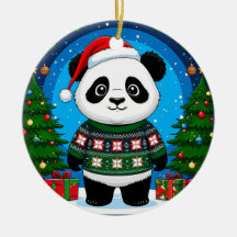 Süßer Panda in Weihnachtspullover trägt Santa-Hut