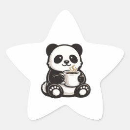 Süßer Panda-Kaffee – Kawaii-Panda mit Kaffee Stern-Aufkleber