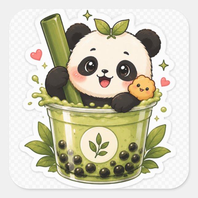 Süßer Panda Matcha Bubble Tea Aufkleber | Kawaii A (Vorderseite)