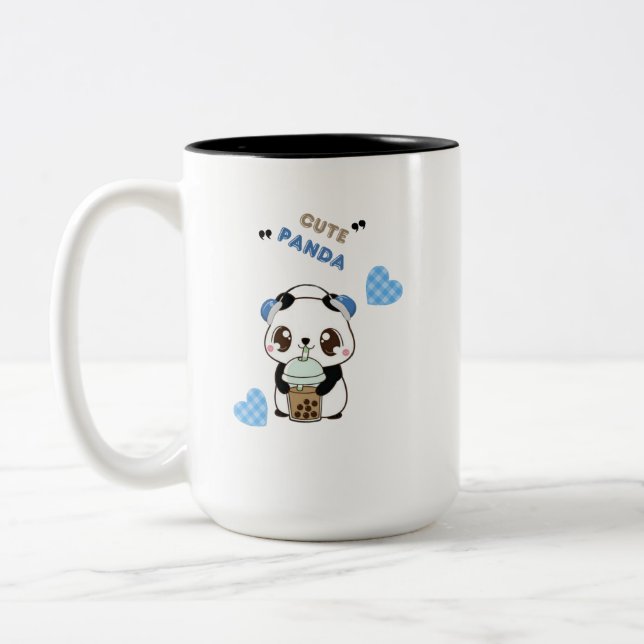 Süßer Panda mit Bubble Tea Zweifarbige Tasse (Links)