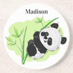 Süßer Panda mit individuellem Namen Sandstein-Unte Getränkeuntersetzer