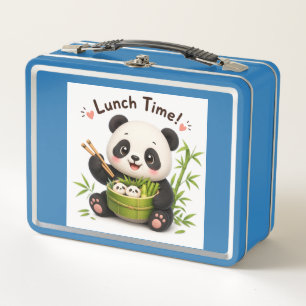 Süßer Panda "Mittagessen!" Essstäbchen Bambus Kawa Metall Brotdose