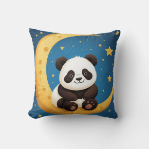 Süßer Panda sitzt auf einem goldenen Halbmond Kissen