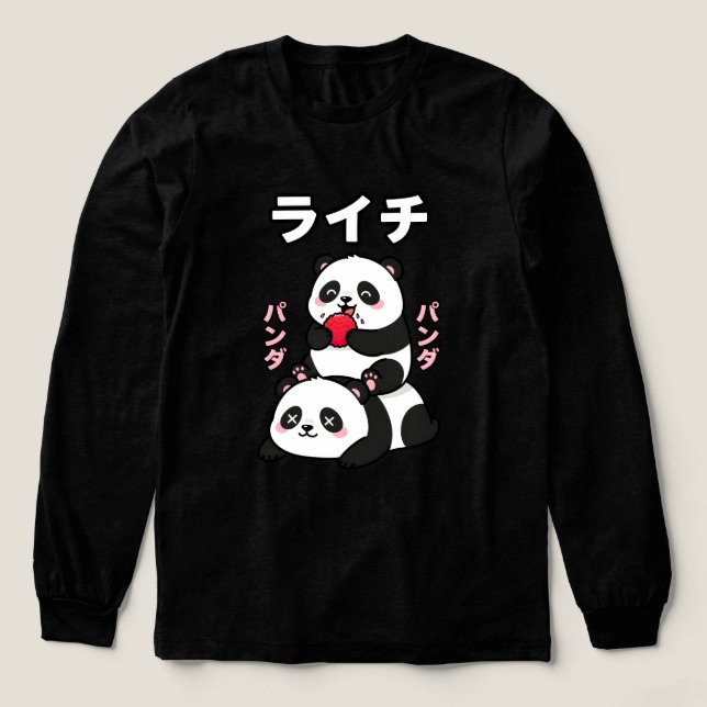 Süßer Panda stapelt Litschi Frucht japanischer Car Tri-Blend Shirt (Design Vorderseite)