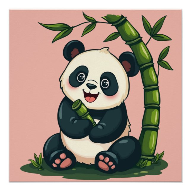 Süßer Panda umarmt Bambus niedliche Cartoon-Kunst Poster (Vorderseite)