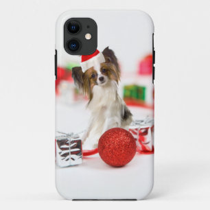 Süßer Papillon-Hund Weihnachten Santa Hut Case-Mate iPhone Hülle
