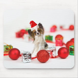 Süßer Papillon-Hund Weihnachten Santa Hut Mousepad