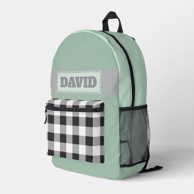 Süßer Pastell-Monogramm-Patch mit Büffelkaromuster Bedruckter Rucksack (Rückseitige Ecke Rechts)