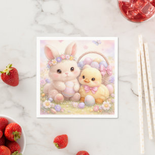 Süßer Pastell-Osterhase und Ente Serviette