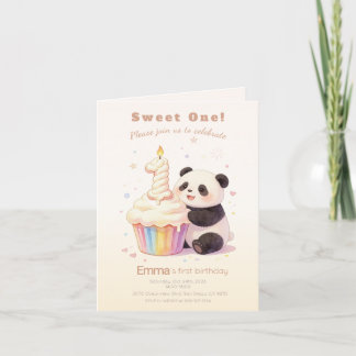 Süßer Pastell-Panda-Baby 1. Geburtstag Einladung
