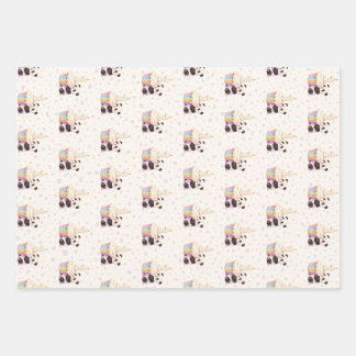 Süßer Pastell-Panda-Baby 1. Geburtstag Geschenkpapier Set