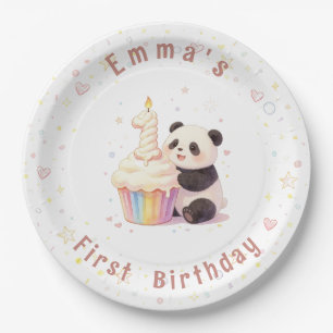 Süßer Pastell-Panda-Baby 1. Geburtstag Pappteller
