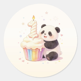 Süßer Pastell-Panda-Baby 1. Geburtstag Runder Aufkleber