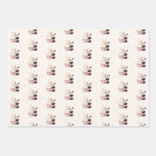 Süßer Pastell-Panda-Baby 2. Geburtstag Geschenkpapier Set