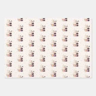 Süßer Pastell-Panda-Baby 2. Geburtstag Geschenkpapier Set