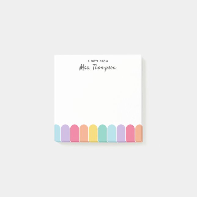 Süßer Pastell-Regenbogenbogen Personalisierter Leh Post-it Klebezettel (Vorderseite)