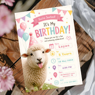 Süßer Pastell-Schaf-Geburtstag Einladung