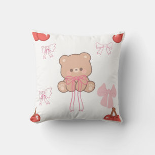 Süßer Pastell-Teddybär mit rosa Schleife, traumhaf Kissen