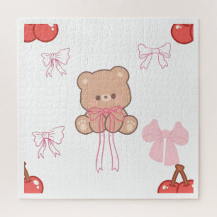Süßer Pastell-Teddybär mit rosa Schleife, traumhaf Puzzle