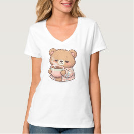 Süßer Pastell-Teddybär trinkt Kaffee-Aufkleber T-Shirt