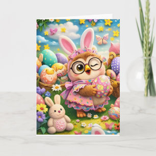 Süßer pastellfarbener Eulen-Hasen Ostern Alles Gut Karte