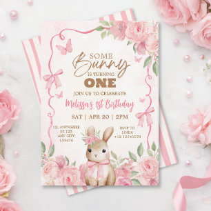 Süßer Pastellrosa Hase Floral Geburtstag Einladung