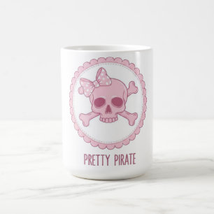 Süßer pastellrosa Totenkopf mit Schleife und Toten Kaffeetasse