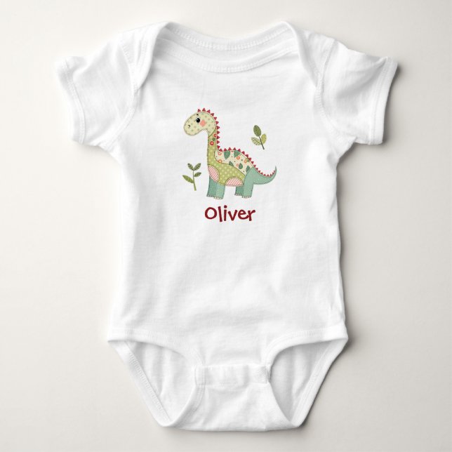 Süßer Patchwork-Dinosaurier Baby Strampler (Vorderseite)