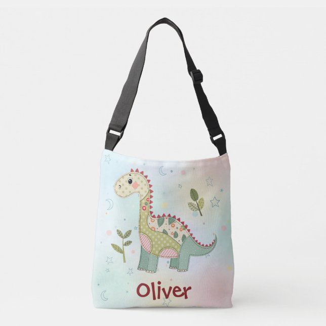 Süßer Patchwork-Dinosaurier Tragetaschen Mit Langen Trägern (Vorderseite)