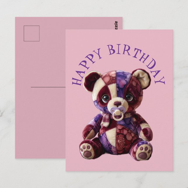 Süßer Patchwork-Kuschel-Bär Postkarte (Vorne/Hinten)