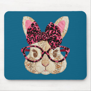 Süßer Patchwork-Osterhase mit Brille rosa Schleife Mousepad