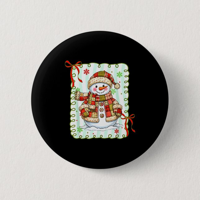 Süßer Patchwork-Schneemann-Bogen Weihnachten Xmas  Button (Vorderseite)