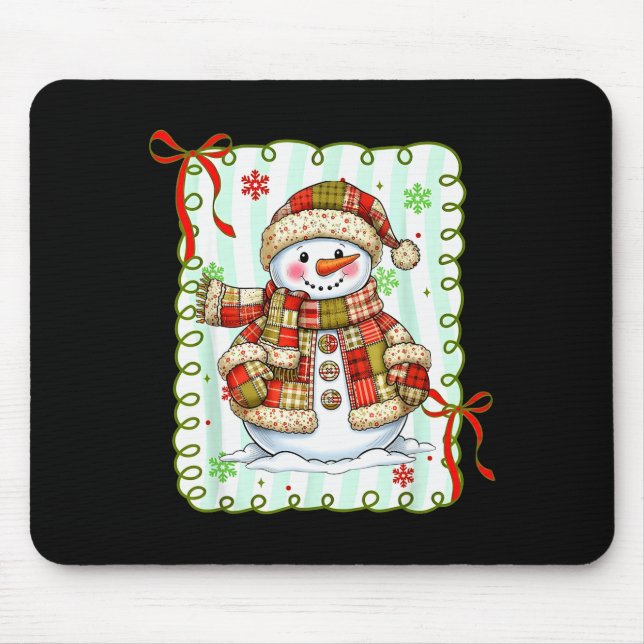 Süßer Patchwork-Schneemann-Bogen Weihnachten Xmas  Mousepad (Vorne)