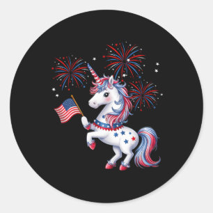 Süßer patriotischer amerikanischer Einhorn-Feuerwe Runder Aufkleber