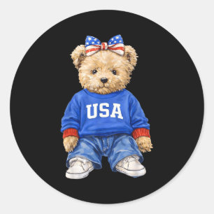 Süßer patriotischer Bär usa 4. Juli amerikanisch Runder Aufkleber