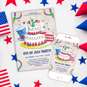 Süßer patriotischer Cremekuchen 4. Juli-Party Einladung