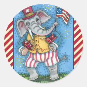 SÜßER PATRIOTISCHER ELEFANT SCHWENKT DIE AMERIKANI RUNDER AUFKLEBER