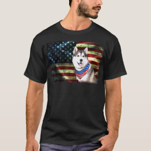 Süßer patriotischer Husky Amerikanische Flagge Hun T-Shirt