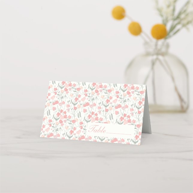 Süßer Pea Pink und Creme Blume Platzkarte (Vorderseite)