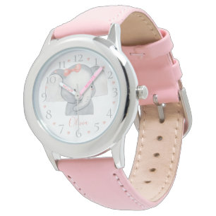Süßer personalisierter Aquarell-Baby-Elefant Name Armbanduhr